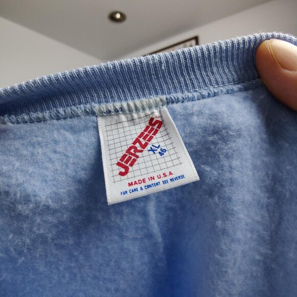 91 Vintage 'Support our troops' desert storm graphic baby blue crewneck men's XL - Picture 3 of 3